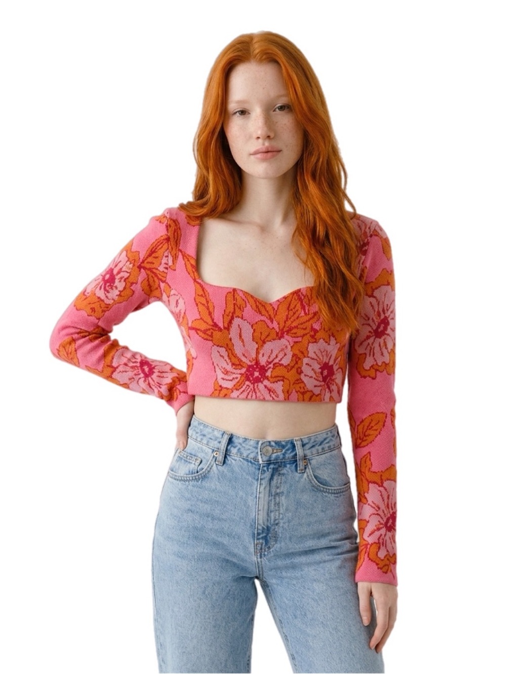 Zara Pink Floral Sweetheart Crop‎ Top Large